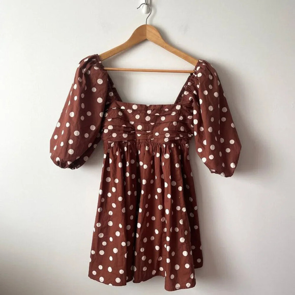 Abercrombie & Fitch Emerson Ruched Puff Sleeve Polka Dot Babydoll Mini Dress NWT - Picture 8 of 14